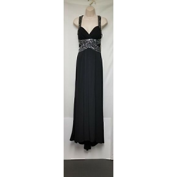 Adrianna Papell Formal Gown Dress Sz 3/4 Black Sequin Prom Wedding Hailey Logan - Picture 4 of 8